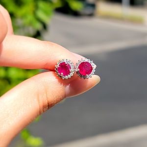 NEW STERLING SILVER 925 + 14k GOLD PLATED Heated Ruby Earrings